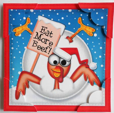 8 x 8 Xmas Oops Percy Turkey Snowball Scalloped Topper by Eunice Roberts