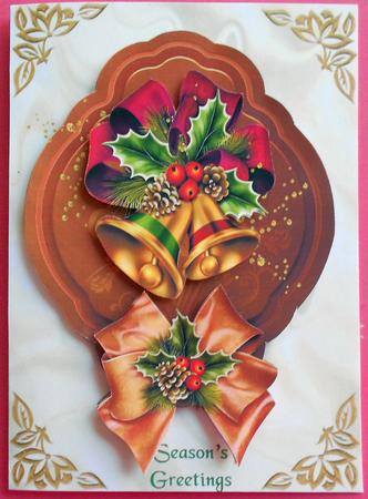 Christmas Bells with Holly in Opulent Frame A4 by Eunice Roberts