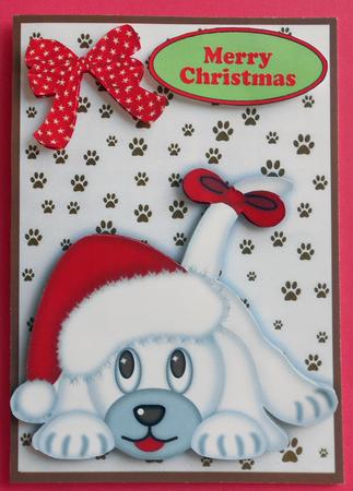 Cute Puppy in Santa Hat with Star Bow by Eunice Roberts