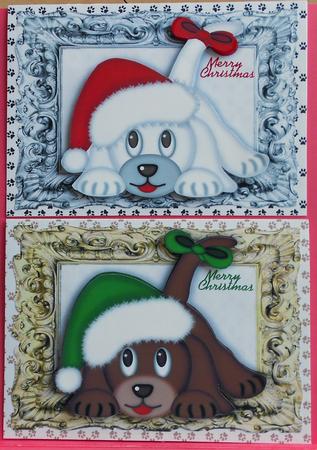Cute Puppies in Santa Hat Toppers by Eunice Roberts