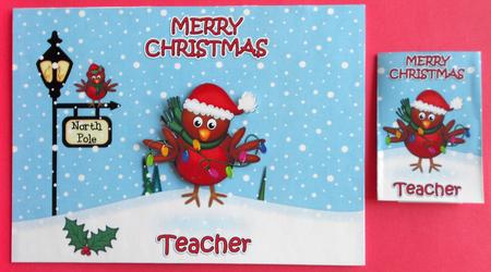 Christmas Robin's Xmas Lights Teacher Chocolate Wrapper by Eunice Roberts