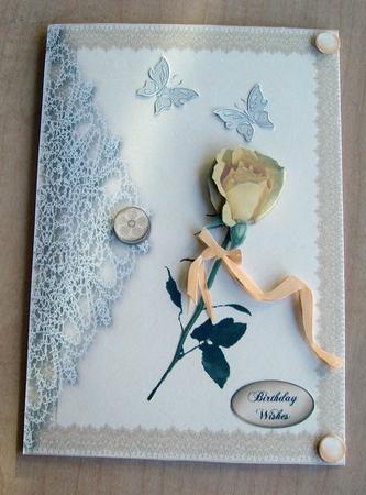 Single Yellow Rose and Lace by Eunice Roberts