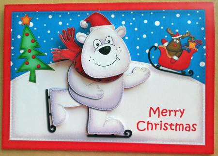 A5 Xmas Skating Ben Polar Bear Quick Card N 3D Decoupage by Eunice Roberts