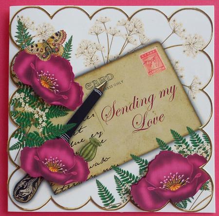 Cerise Poppy Sending My Love Ink Saver 8in Decoupage Topper by Eunice Roberts