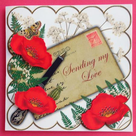 Red Poppy Sending My Love 8in Decoupage Topper by Eunice Roberts