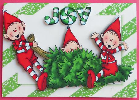 Cheeky Elves Full of Joy with Christmas Tree by Eunice Roberts