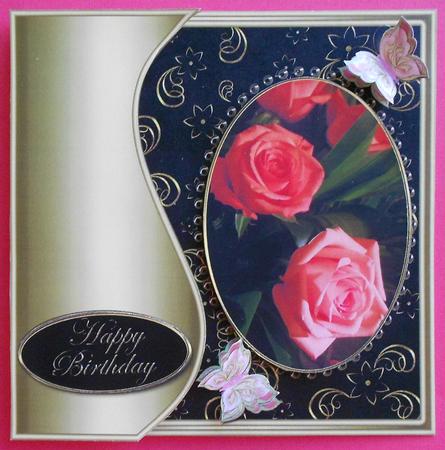 Roses & Butterflies Card Front with Wavy Side 1 by Eunice Roberts
