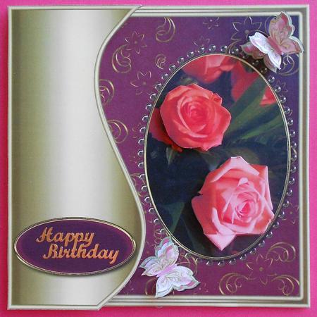 Roses & Butterflies Card Front with Wavy Side 3 by Eunice Roberts