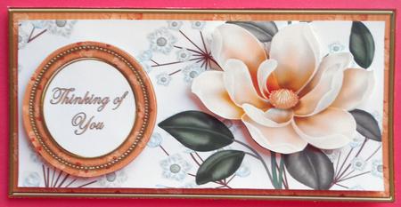 Peach Magnolia Thinking of You Floral Dl Decoupage Topper by Eunice Roberts