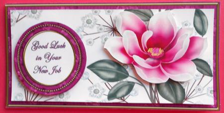 Cerise Magnolia Good Luck New Job Floral Dl Decoupage Topper by Eunice Roberts