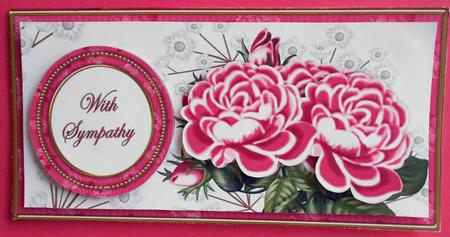 Cerise Roses with Sympathy Dl Decoupage Topper by Eunice Roberts