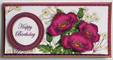 Cerise Poppy Happy Birthday Dl Decoupage Topper by Eunice Roberts