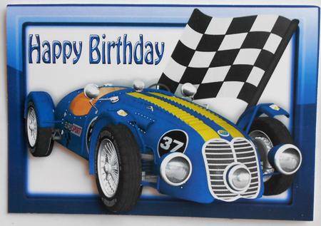 Blue Sports Racing Car in Glass Frame A4 by Eunice Roberts