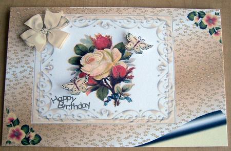 Pretty Flowers in Cream Frame with Butterflies A4 Topper by Eunice Roberts