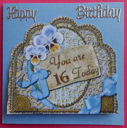 Blue Pansies 16 Today Scallop Lace Bottom Stacker by Eunice Roberts