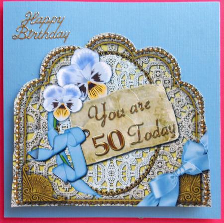 Blue Pansy 50 Today Scallop Lace Bottom Stacker by Eunice Roberts