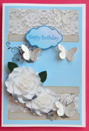 Camelias,flowers,lace and Multiple Butterflies Blue Tonings by Eunice Roberts