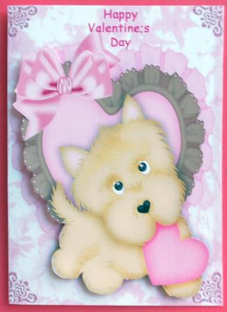 Cute Puppy with Heart on Frilly Frame A4 by Eunice Roberts