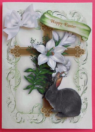 Easter Cross with Lilies and Bunny A4 by Eunice Roberts