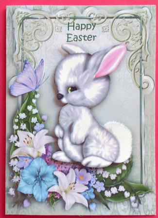 Easter Bunny in Fancy Floral Frame A4 by Eunice Roberts