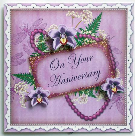 Lilac Orchids Your Anniversary 8in Vintage Decoupage Topper by Eunice Roberts
