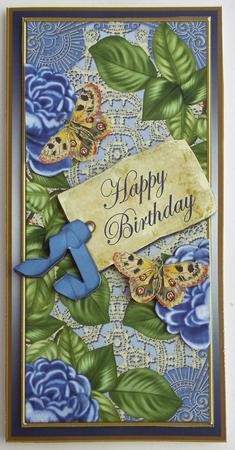 Blue Roses Happy Birthday Dl Topdown Topper by Eunice Roberts