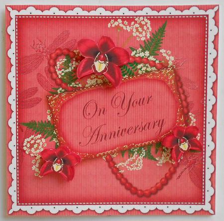 Red Orchids Your Anniversary 8in Vintage Decoupage Topper by Eunice Roberts