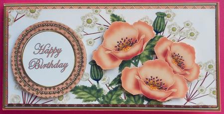 Peach Poppy Happy Birthday Dl Decoupage Topper by Eunice Roberts