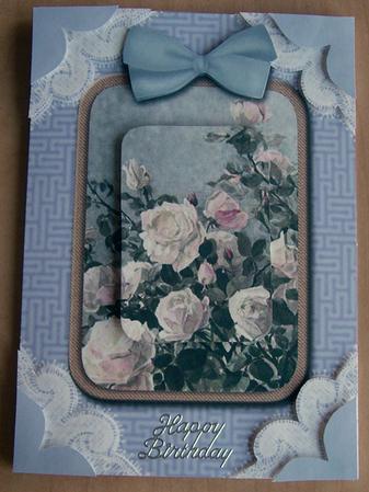 White Roses A5 Decoupage Card Front Step by Step by Eunice Roberts