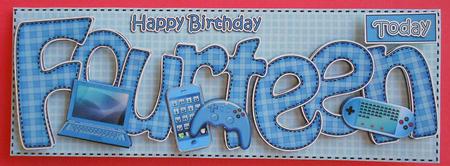 14th Birthday Large Dl Quick Card N 3D Decoupage by Eunice Roberts