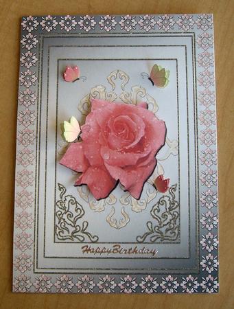 Framed Beautiful Rose with Ornaments & Butterflies (silver) by Eunice Roberts