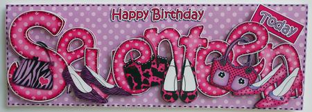 17th Birthday Large Dl Quick Card N 3D Decoupage by Eunice Roberts