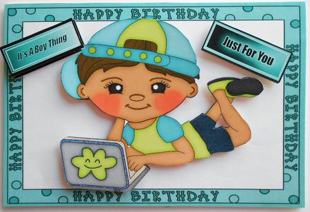 Boy Playing with His Ipad in Birthday Frame A4 by Eunice Roberts
