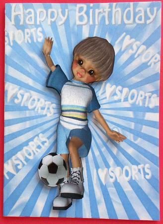 I Love Sports Boy Footballer in Blue A4 by Eunice Roberts