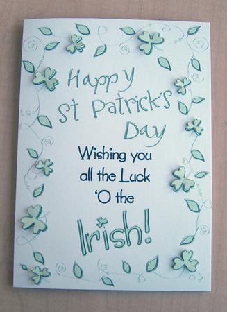 A4 St Patrick's Day Greeting in Shamrock Frame by Eunice Roberts