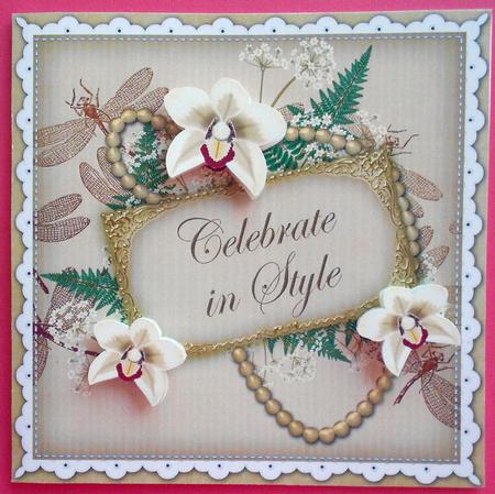 Cream Orchid Celebrate in Style 8in Vintage Decoupage Topper by Eunice Roberts