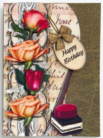 Writing Letters Home - Roses & Lace Shaped Card by Eunice Roberts