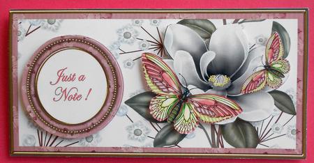 Pink Butterfly Just a Note Dl Decoupage Toppe by Eunice Roberts