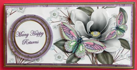 Lilac Butterfly Many Happy Returns Dl Decoupage Toppe by Eunice Roberts