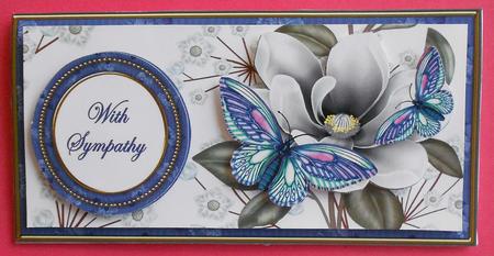 Blue Butterfly with Sympathy Dl Decoupage Toppe by Eunice Roberts
