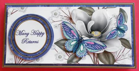Blue Butterfly Many Happy Returns Dl Decoupage Topper by Eunice Roberts