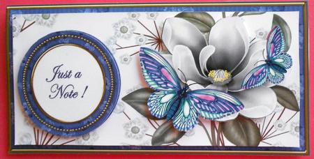 Blue Butterfly Just a Note Dl Decoupage Topper by Eunice Roberts