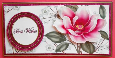 Cerise Magnolia Best Wishes Dl Decoupage Topper by Eunice Roberts