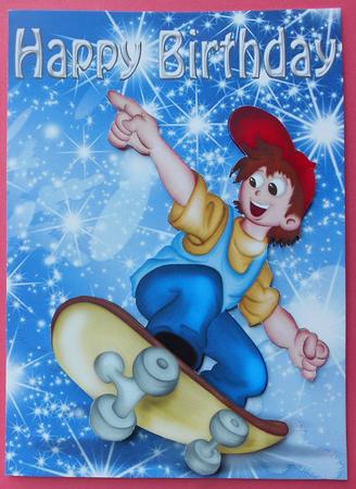Skate Boarder with Stars, for Birthday A4 by Eunice Roberts