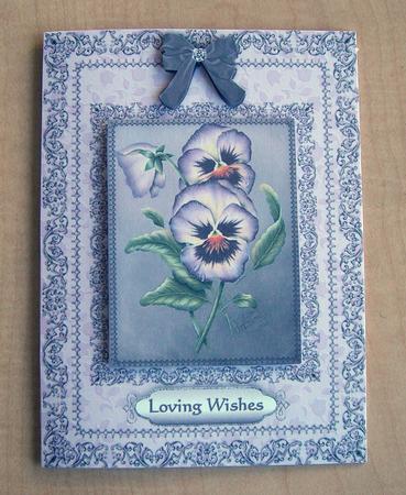 Purple Pansies A4 Card Front by Eunice Roberts