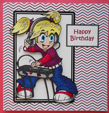 Anime Dj - 8x8 Quick Card - Pink, Purple & Indigo by Eunice Roberts