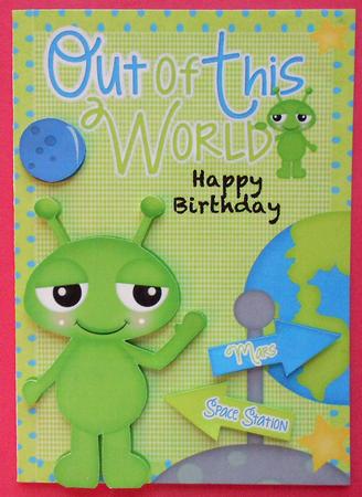 Little Green Alien Out of This World A4 by Eunice Roberts
