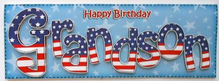 Usa Flag Birthday Grandson Large Dl Quick Card 3D Decoupage by Eunice Roberts