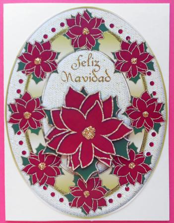 Feliz Navidad Oval Topper with Poinsettias by Eunice Roberts