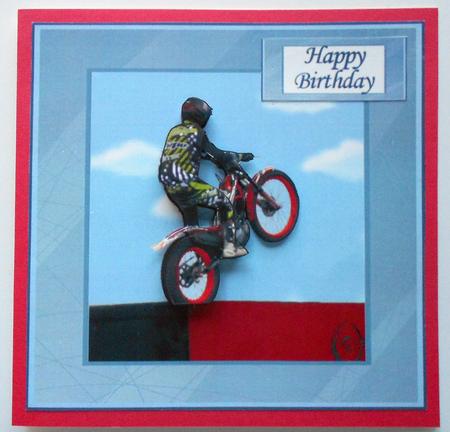 Motorbike Stunt Man Card Front by Eunice Roberts